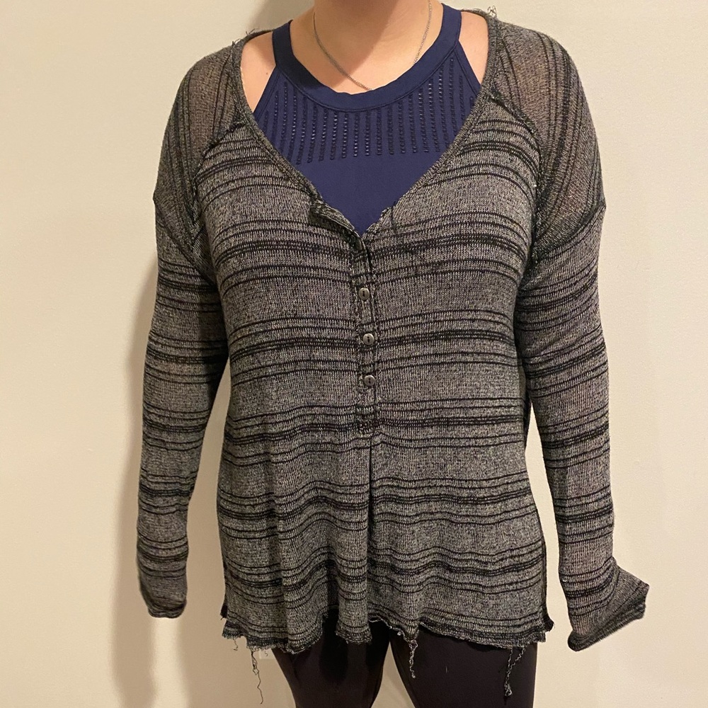 Free people sheer black & grey sweater shirt